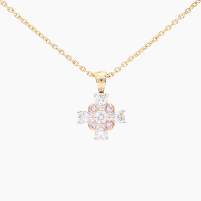 North Cross white and Argyle light pink champagne diamond cross pendant