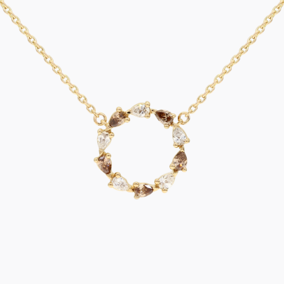Wreathe pear cut champagne and white diamond necklace