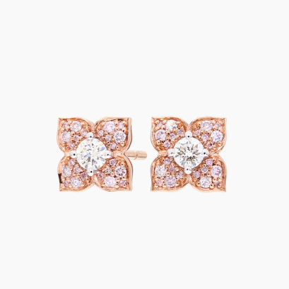 Floret white and Argyle light pink champagne diamond flower stud earrings
