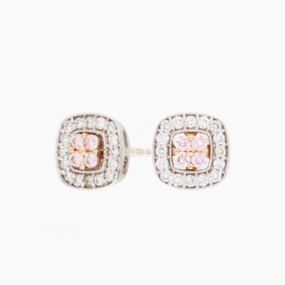 Sabriel Argyle pink and white diamond square halo stud earrings