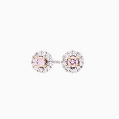 Rouge Argyle Pink and White Diamond Halo Stud Earrings
