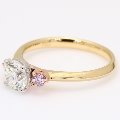 Luminous Argyle pink and white round-cut diamond three-stone engagement ring