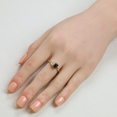 Genesis emerald-cut champagne and pear-cut white diamond ring