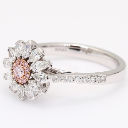 Freya pear and round-cut Argyle pink and white diamond flower halo ring