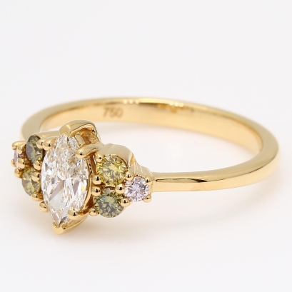 Vivienne marquise and round cut rainbow diamond ring