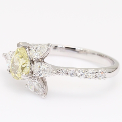 Theresa pear and round-cut fancy yellow and white diamond ring