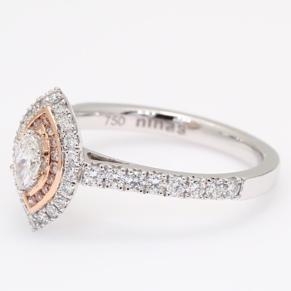 Violetta marquise-cut and round-cut Argyle light pink champagne and white diamond halo ring