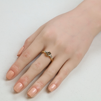 Equinox champagne and white diamond bezel three-stone ring
