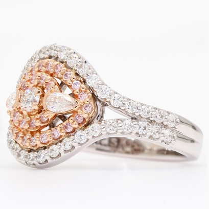 The Paradisa Argyle pink and white triple diamond halo dress ring