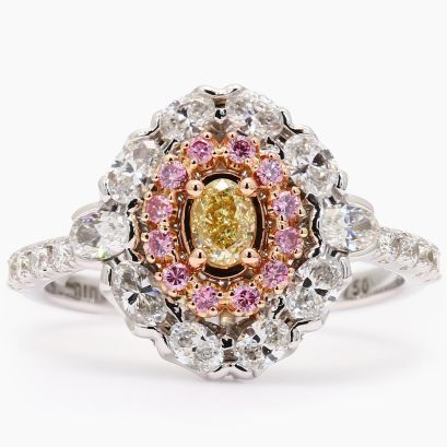 The Nirvana yellow and Argyle pink diamond halo ring