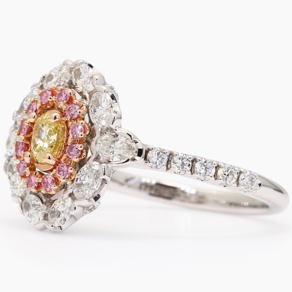 The Nirvana yellow and Argyle pink diamond halo ring