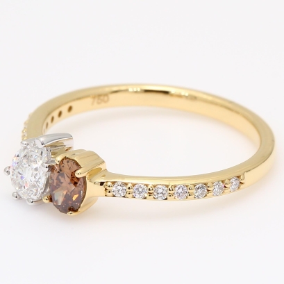 Duet oval and pear-cut champagne and white diamond ring