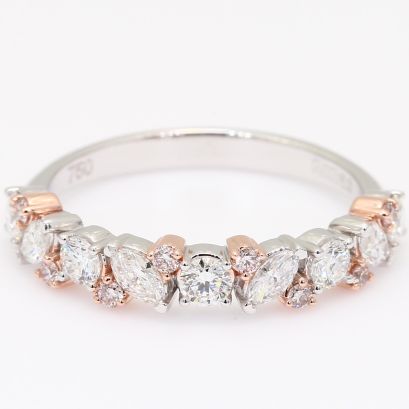 Veil round and marquise-cut Argyle light pink champagne and white diamond band ring