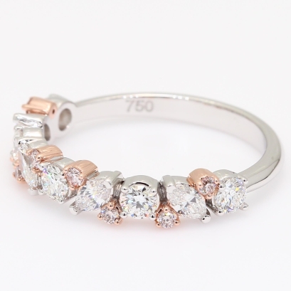Veil round and marquise-cut Argyle light pink champagne and white diamond band ring
