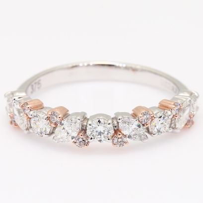 Veil round and marquise-cut Argyle light pink champagne and white diamond band ring