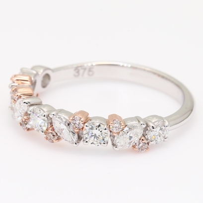 Veil round and marquise-cut Argyle light pink champagne and white diamond band ring
