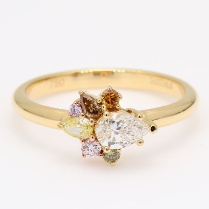 Celebration II pear-cut and round-cut rainbow diamond ring