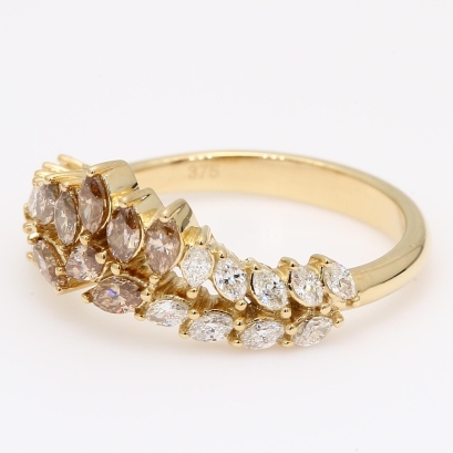 Menzel marquise-cut champagne and white diamond curved band ring