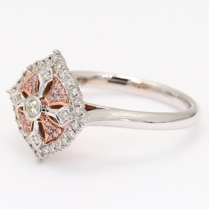 Marietta Argyle light pink champagne and white diamond cross ring
