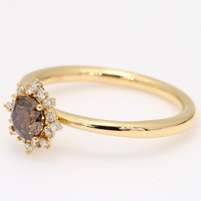 Ixora champagne and white diamond halo ring