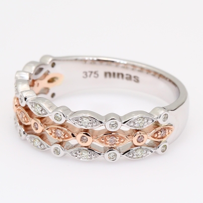 Trivium Argyle light pink champagne and white diamond dress ring