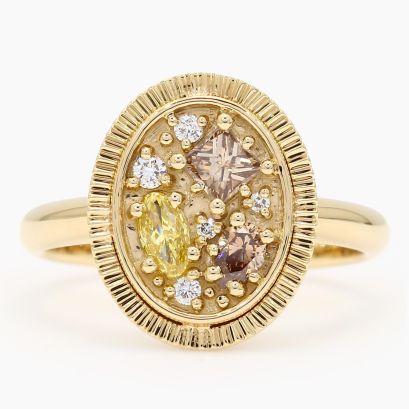Ayna rainbow diamond coin edge signet ring