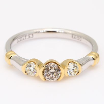 Eyre champagne and white diamond three stone ring