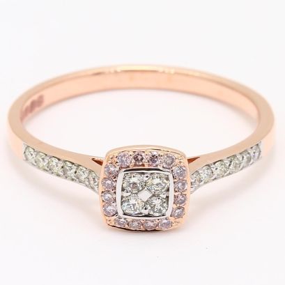 Valentine Argyle light pink champagne and white diamond square halo dress ring