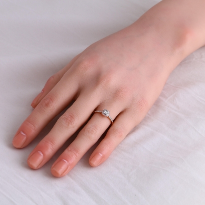 Valentine Argyle light pink champagne and white diamond square halo dress ring