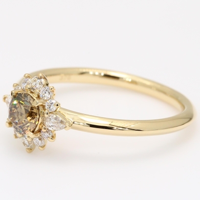 Exodus champagne and white diamond halo ring