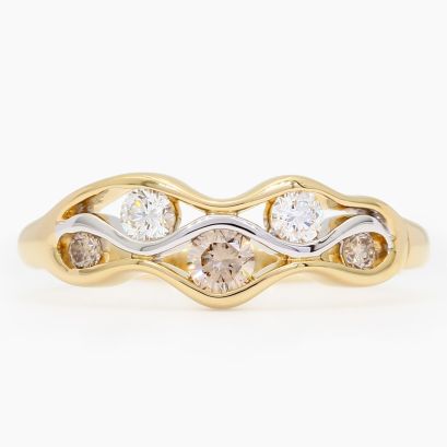 Tanami five-stone two-tone gold champagne and white diamond wave ring