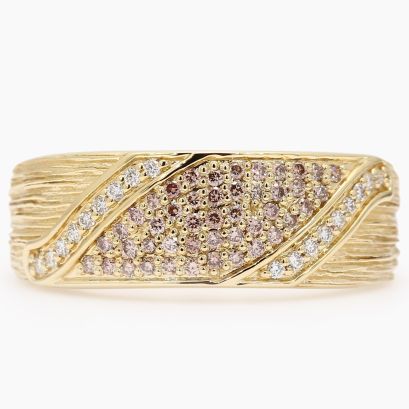 Meelup Argyle intense pink champagne and white diamond pave set band ring