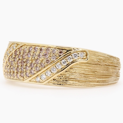 Meelup Argyle intense pink champagne and white diamond pave set band ring