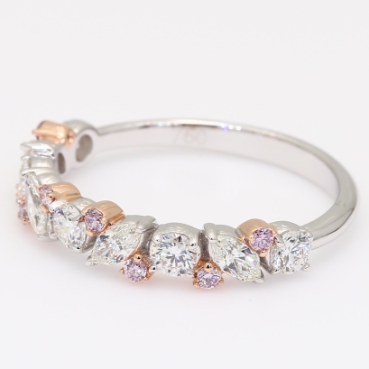 Veil round and marquise-cut fancy purple and white diamond band ring