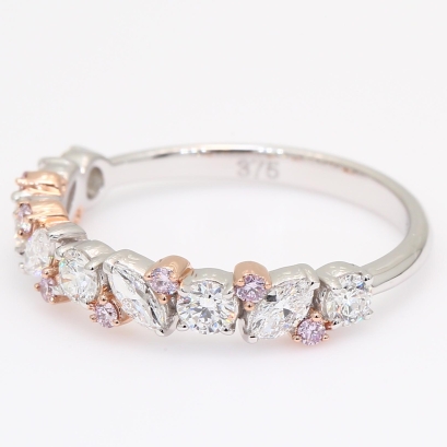 Veil round and marquise-cut fancy purple and white diamond band ring