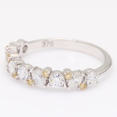 Veil round and marquise-cut fancy apricot and white diamond band ring