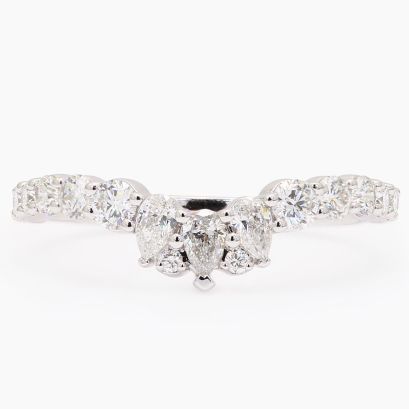 Zenith pear-cut and round-cut white curved diamond band ring