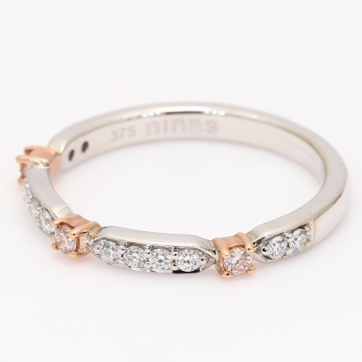 Ternary Argyle light pink champagne and white diamond wedding ring