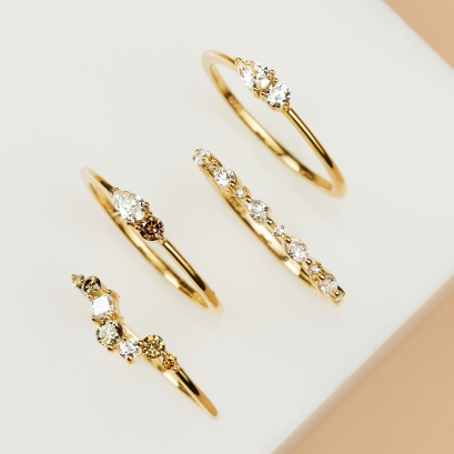 Calyx marquise and round-cut white diamond stackable ring
