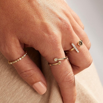 Strand champagne and white diamond stackable ring