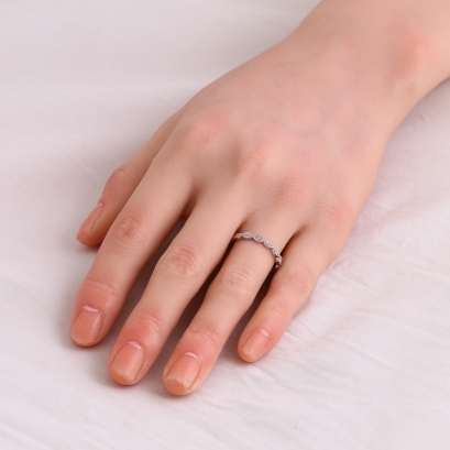 Hepburn White Diamond Art Deco Wedding Band