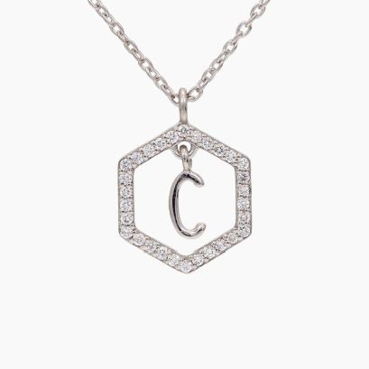 Insignia C white diamond sterling silver initial necklace