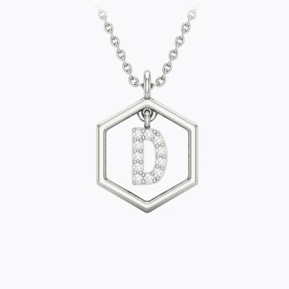 Insignia Icon D white diamond sterling silver initial necklace