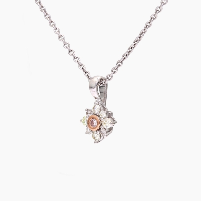 Magnolia Argyle light pink champagne and white diamond floral halo pendant