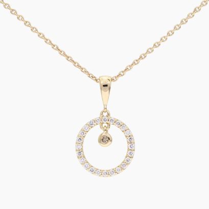 Dusk floating bezel-set champagne and white diamond-encrusted circle necklace