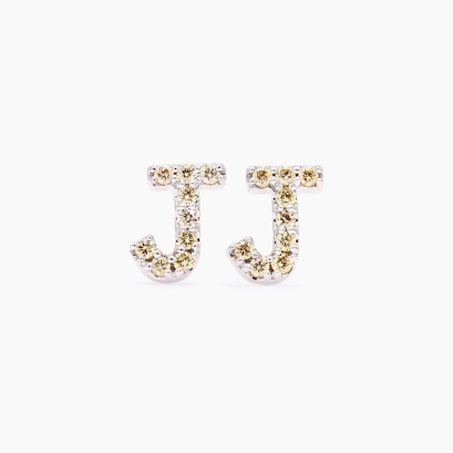 Love Letter J  initial fancy apricot diamond stud earrings