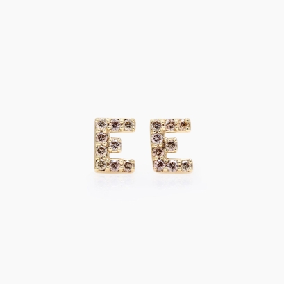 Love Letter E initial champagne diamond stud earrings