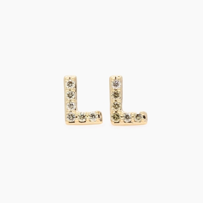 Love Letter L initial fancy green diamond stud earrings