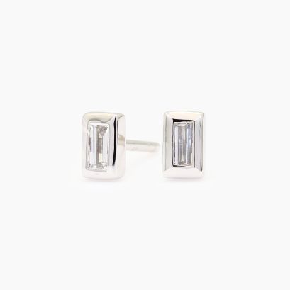 Elixer baguette-cut white diamond stud earrings
