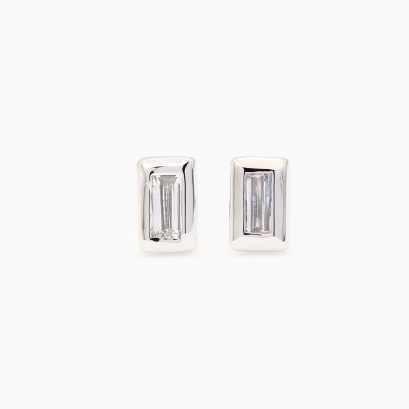 Elixer baguette-cut white diamond stud earrings